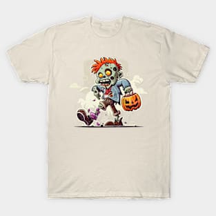 Mohawk Zombie Goes Trick-or-Treating on Halloween T-Shirt